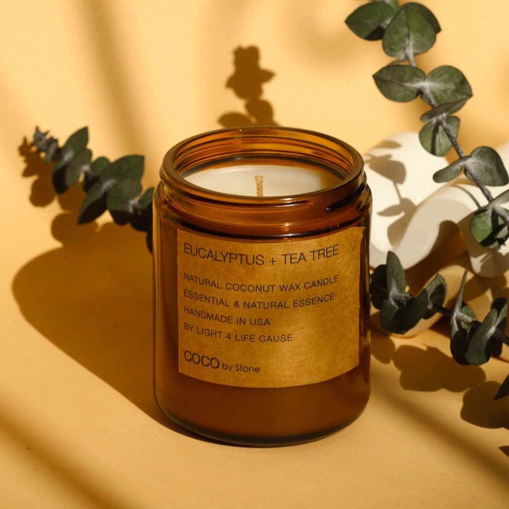 7.2oz Eucalyptus + Tea Tree Natural Coconut Apricot Wax Candle