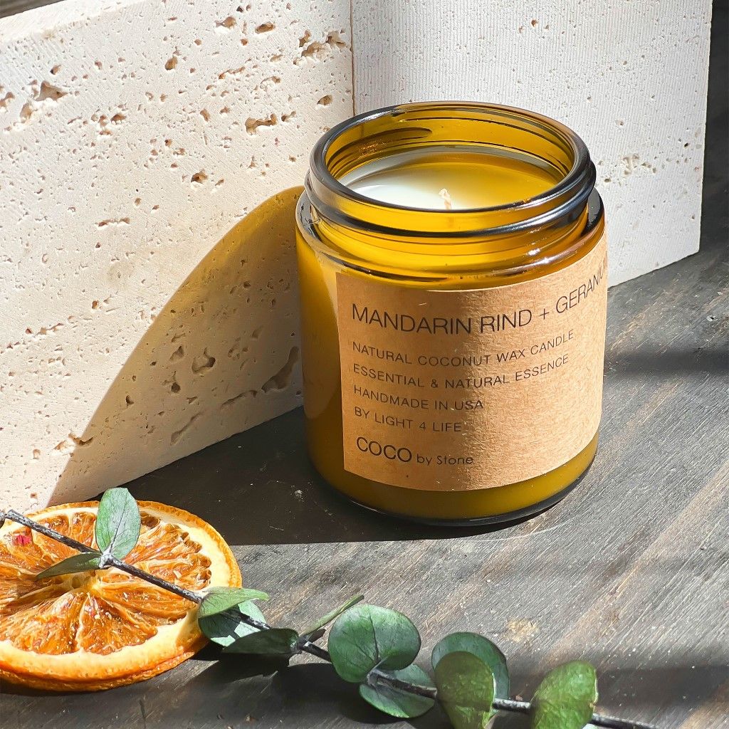 3.5oz Mandarin Rind + Geranium Natural Coconut Apricot Wax Candle