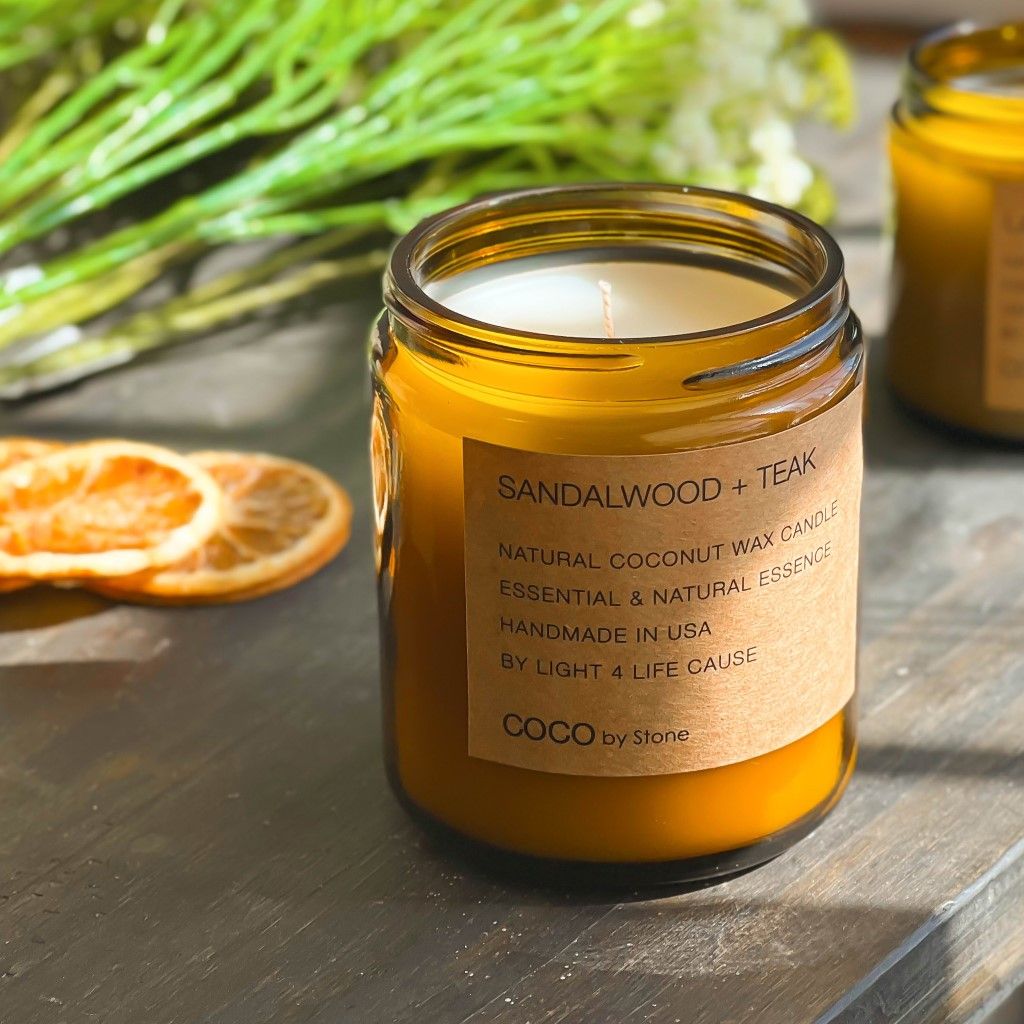 3.5oz Sandalwood + Teak Natural Coconut Apricot Wax Candle