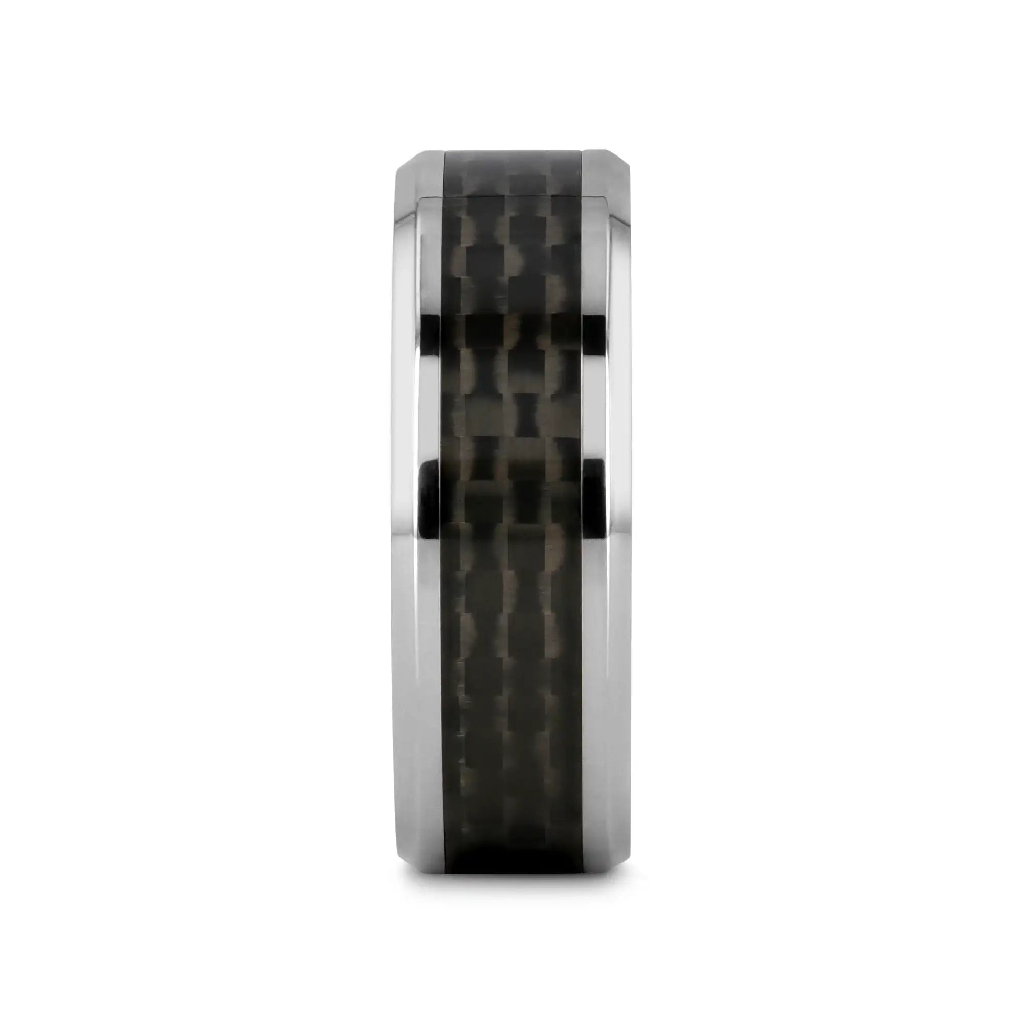COLOSSEUM Black Carbon Fiber Inlay Titanium Wedding Band - 8mm