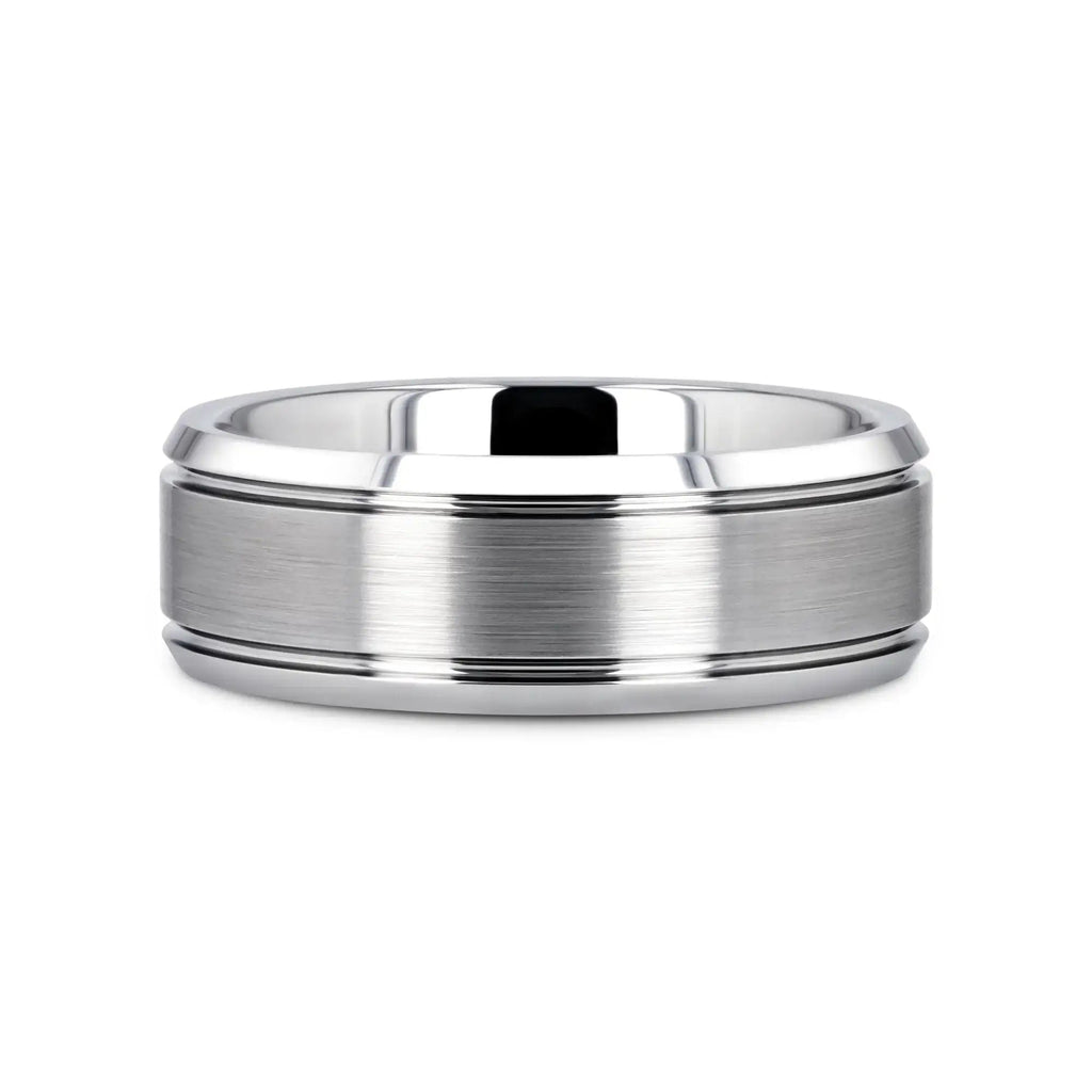 CRONUS Brushed Center with Polished Bevels Tungsten Wedding Band - 6mm & 8mm