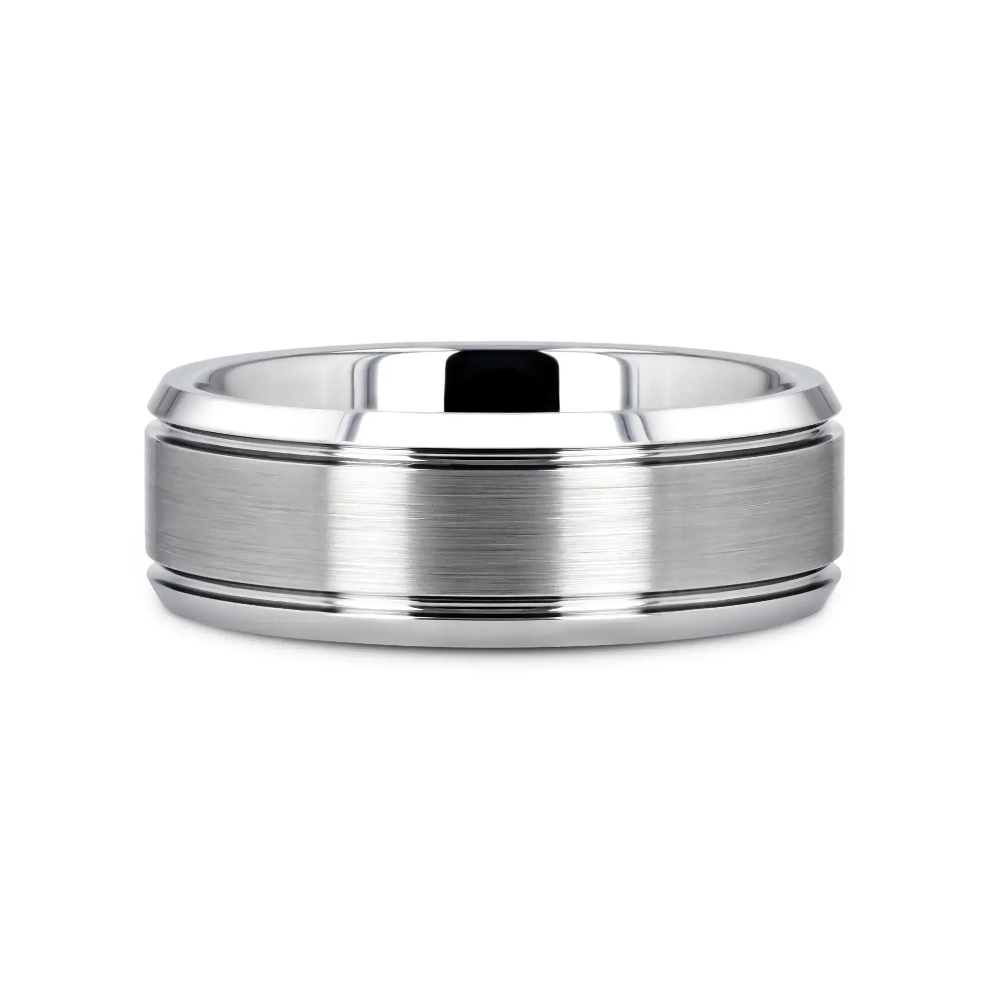 CRONUS Brushed Center with Polished Bevels Tungsten Wedding Band - 6mm & 8mm