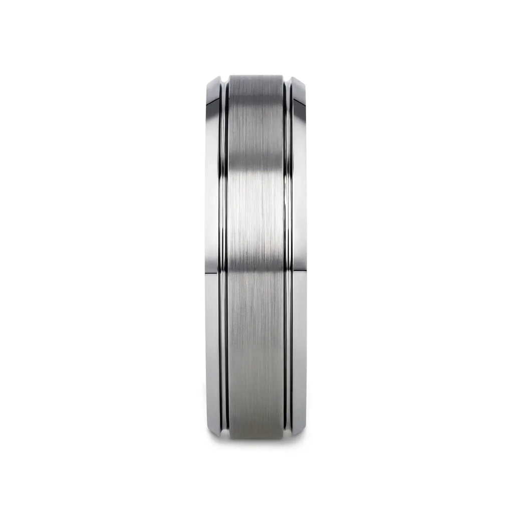 CRONUS Brushed Center with Polished Bevels Tungsten Wedding Band - 6mm & 8mm