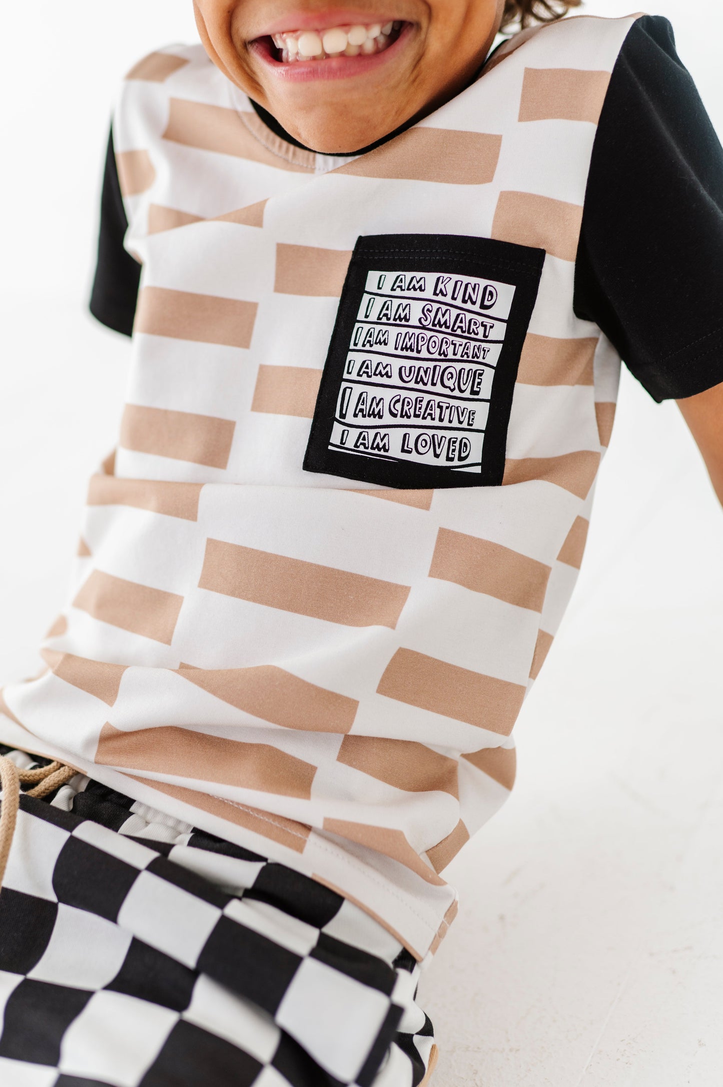Chunky Tan Check Boys Affirmation Pocket Tee
