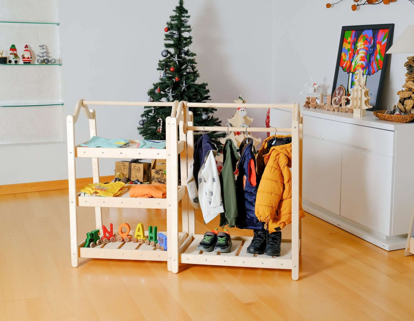 Montessori Wooden Wardrobe Set: Ideal Child Clothing Organizer