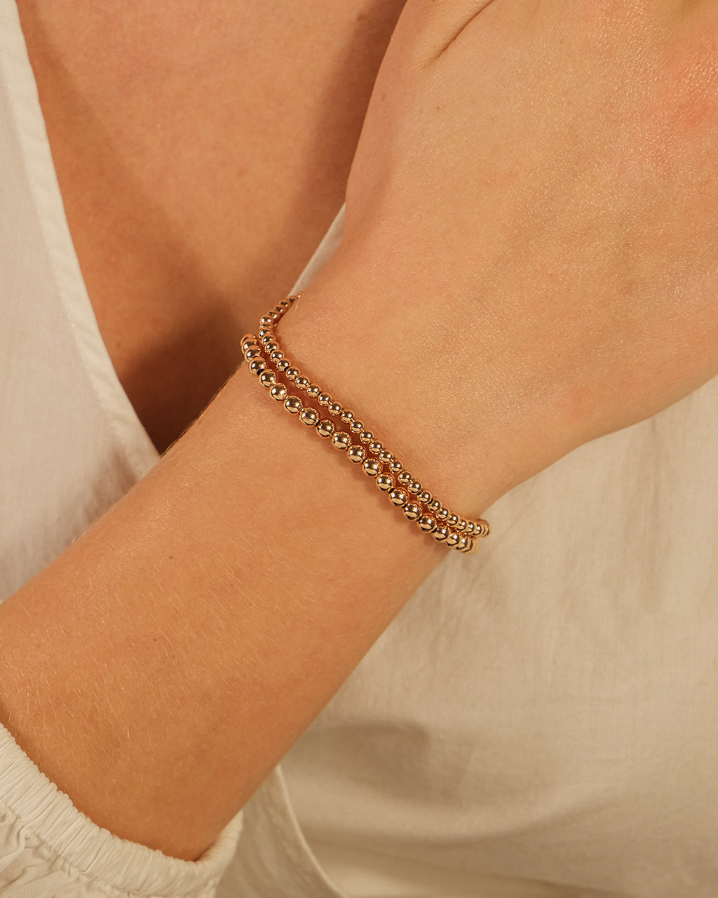 Sterling Silver Beaded Stretch Bracelet Sets