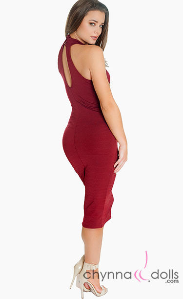 Kelly: High Neck Midi Length Bodycon Dress