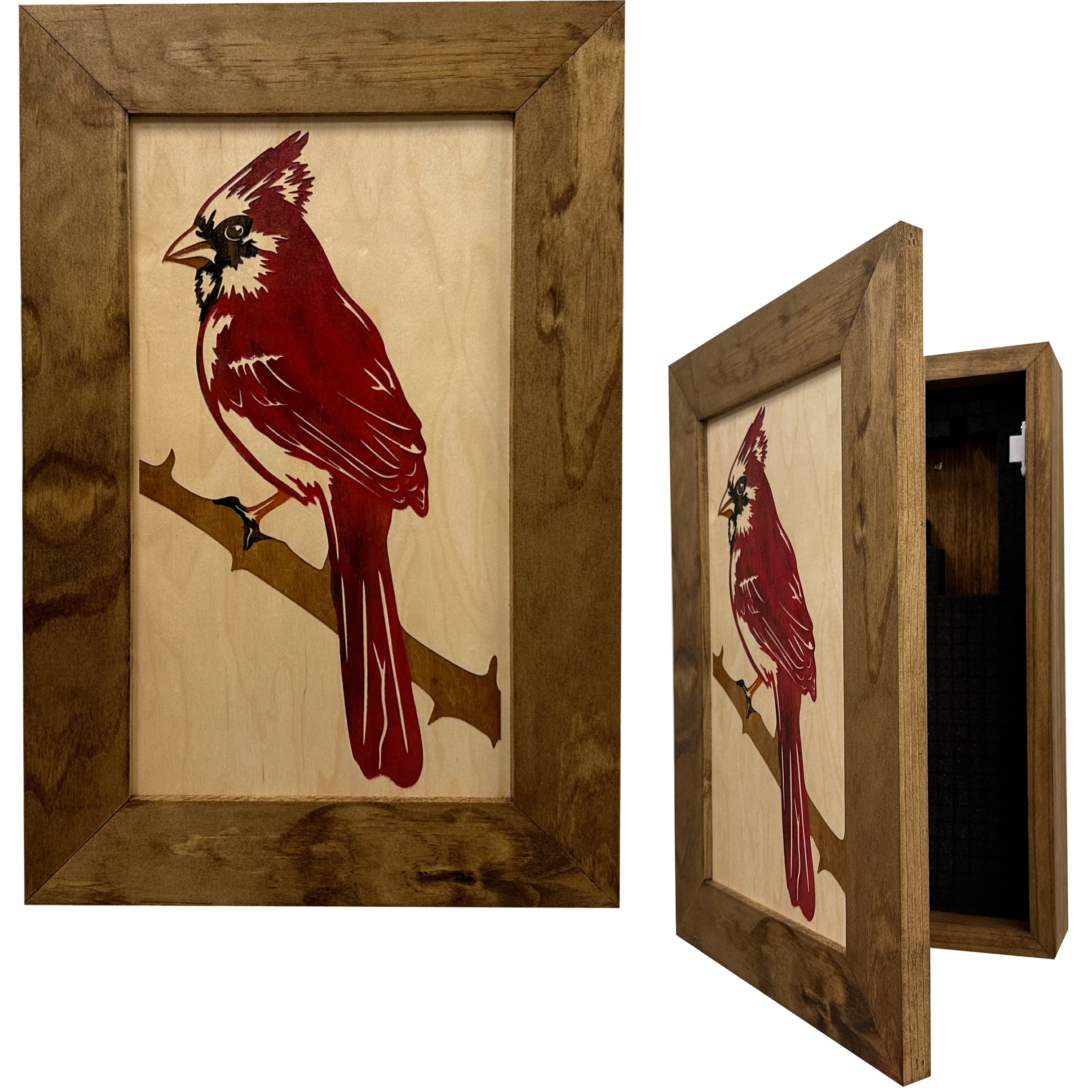 Red Cardinal Bird Gun Concealment Furniture - Handcrafted Hidden Gun Storage Wall Decor - Hidden Gun Shelf with Magnetic Lock for Quick Access