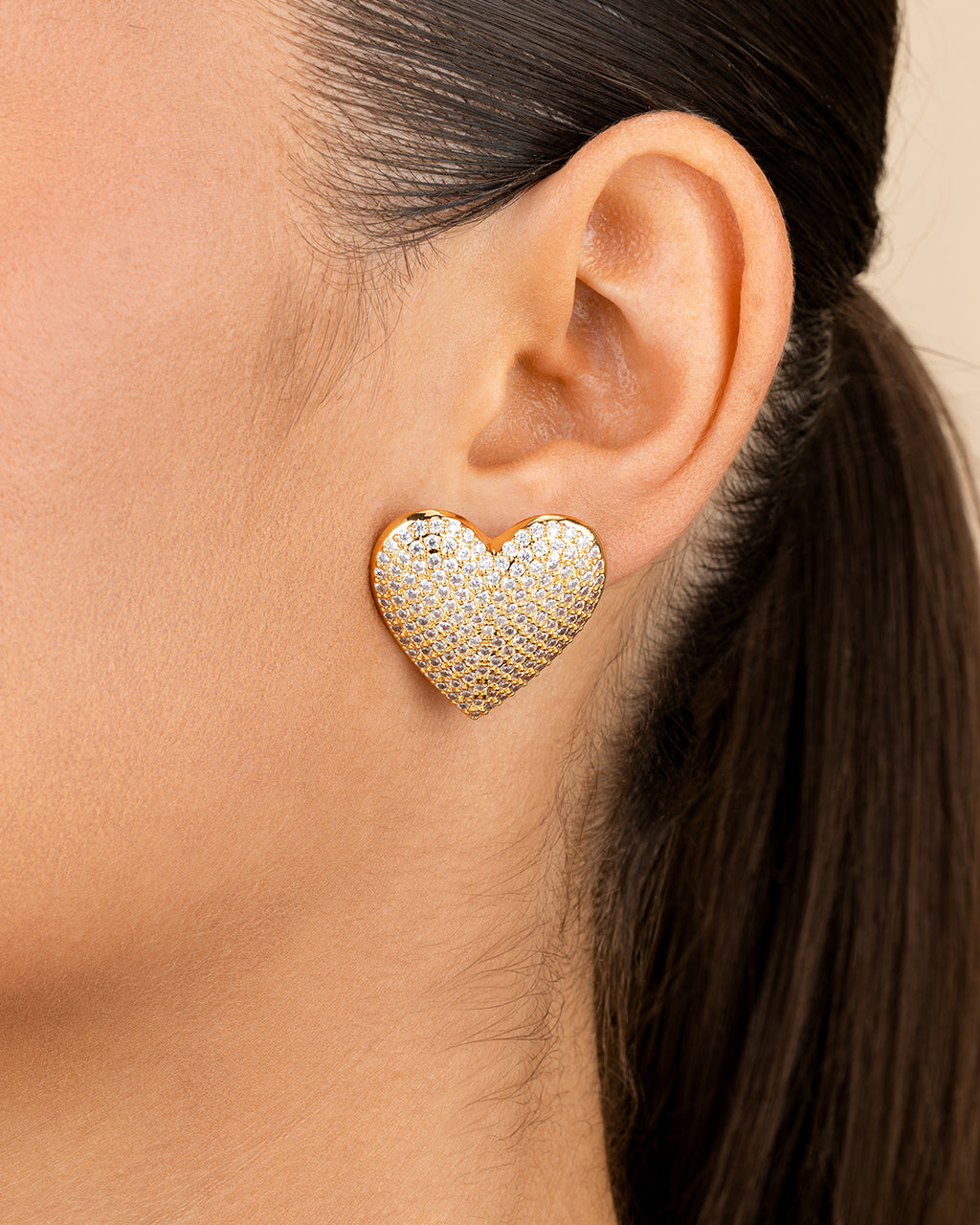 Disco Heart CZ Statement Stud Earrings