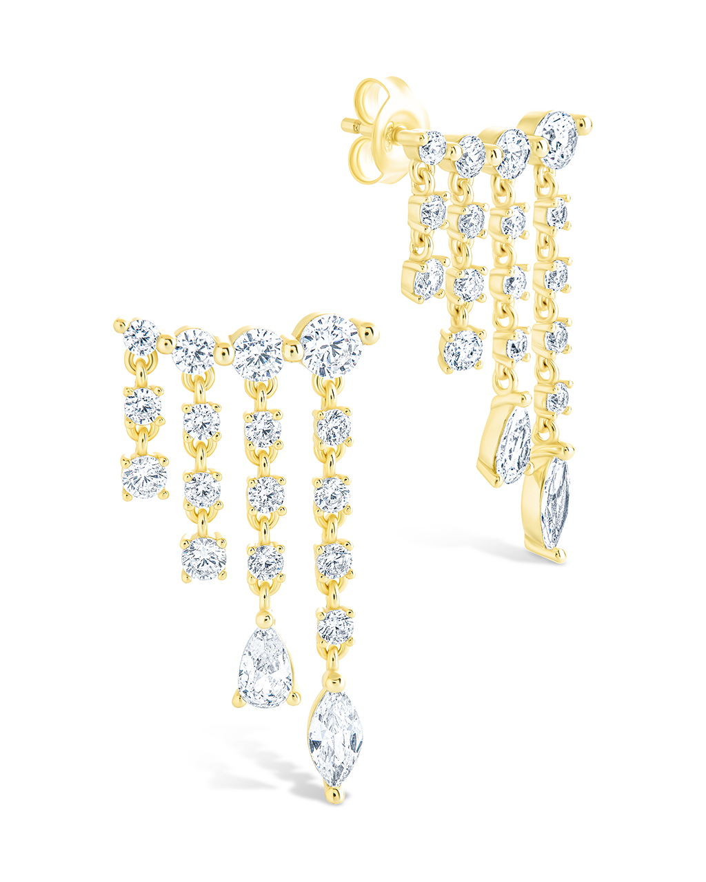 Sterling Silver Adrian CZ Waterfall Statement Studs