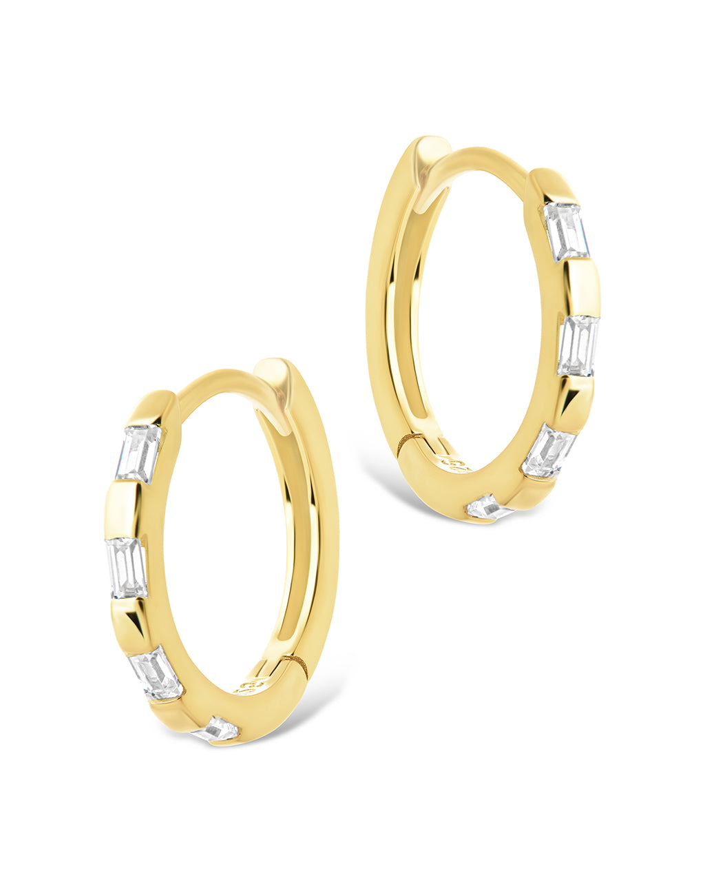 Sterling Silver Henley CZ Baguette Micro Hoop Earrings