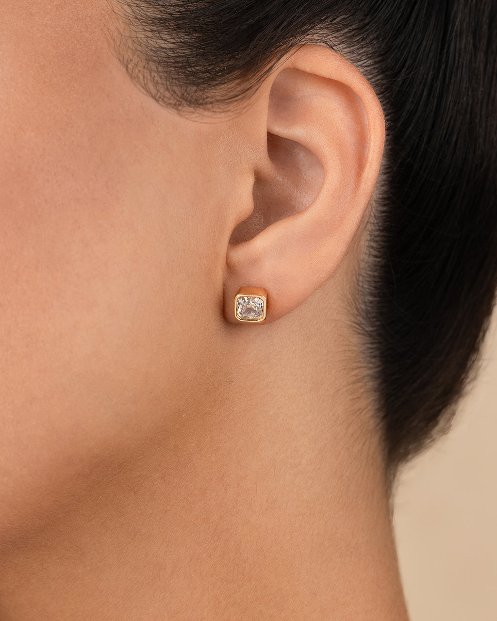 Sterling Silver Asscher Cut Bezel Set Stud Earrings