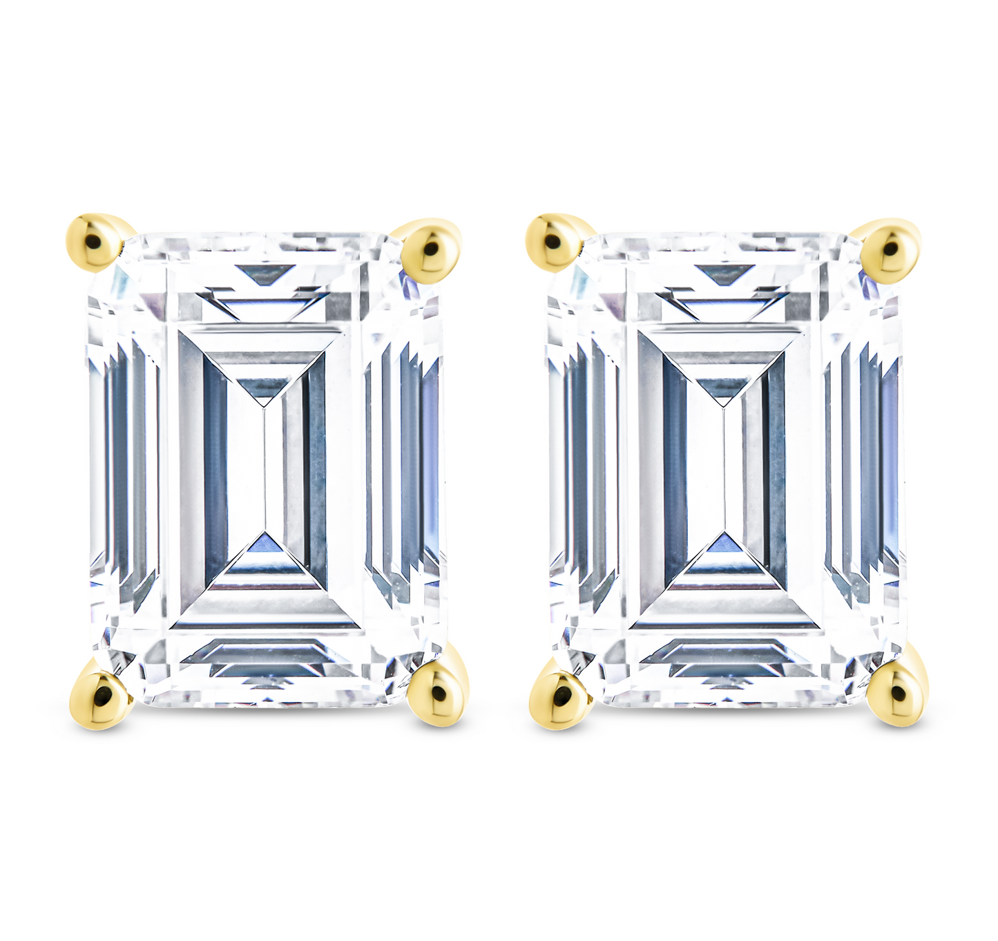 Sterling Silver Emerald Cut Prong Set Stud Earrings