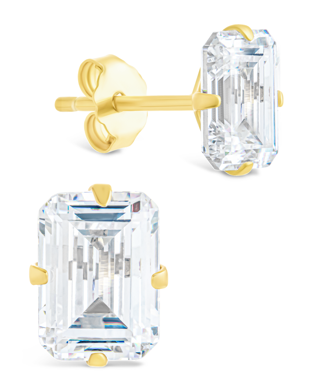 Sterling Silver Emerald Cut Prong Set Stud Earrings