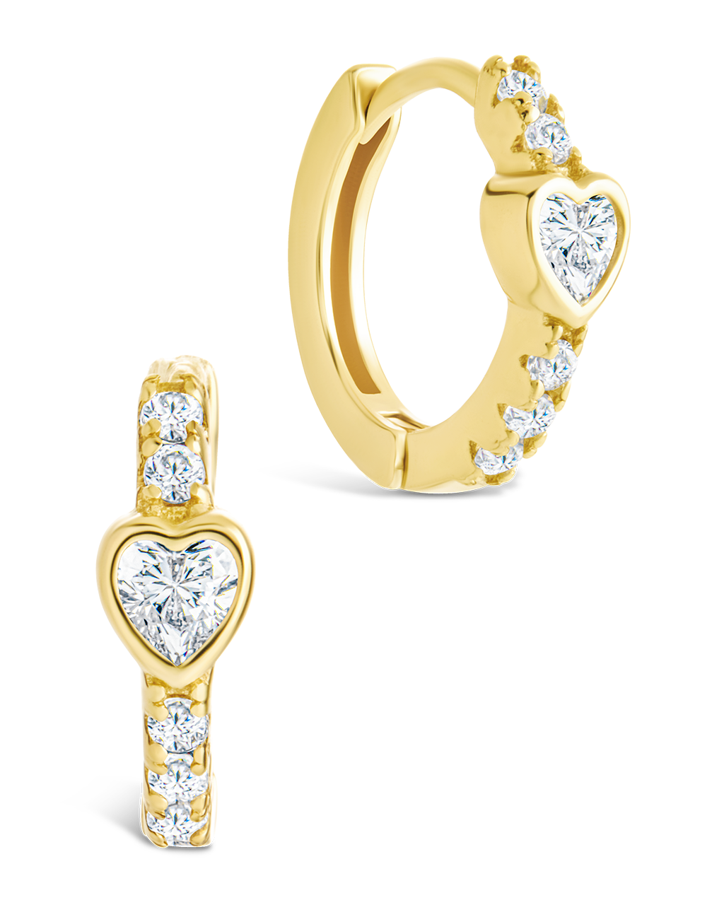 Sterling Silver Heart Cut Bezel Set Huggie Hoop Earrings
