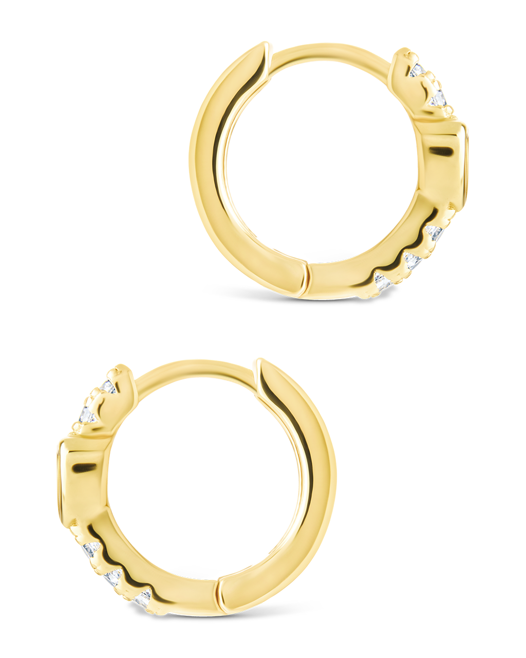 Sterling Silver Heart Cut Bezel Set Huggie Hoop Earrings