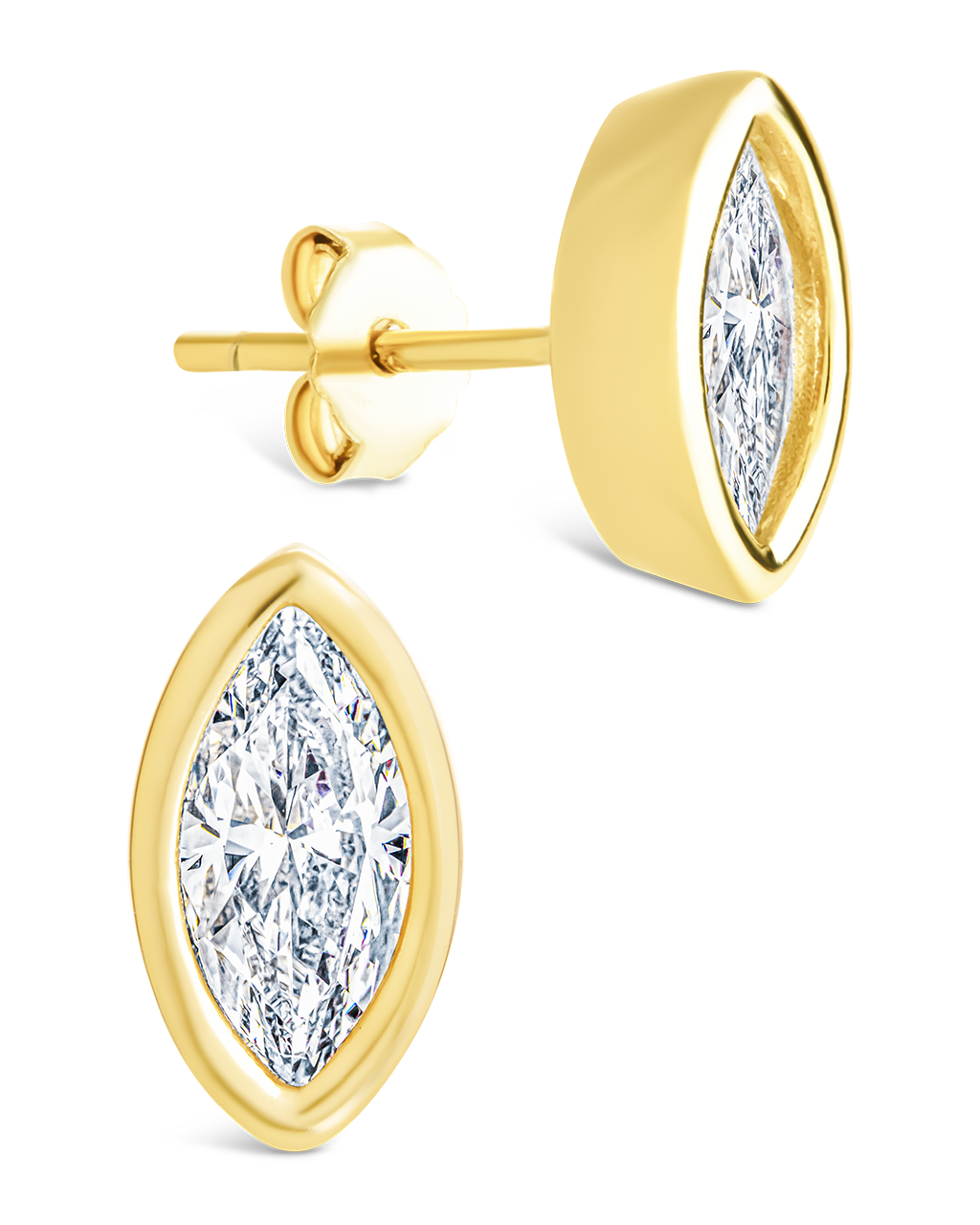 Sterling Silver Marquise Cut Bezel Set Stud Earrings