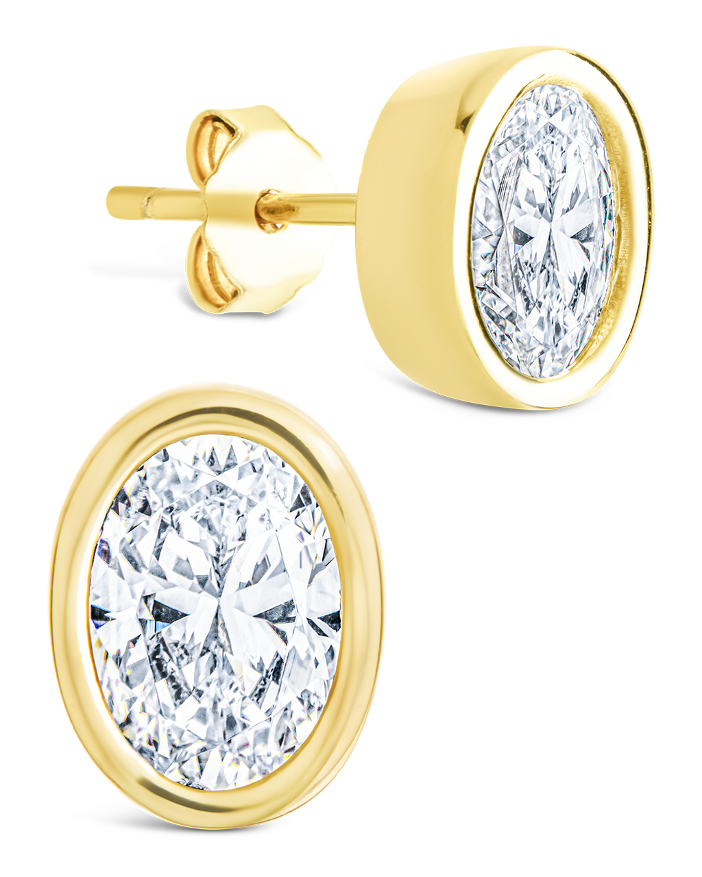 Sterling Silver Oval Cut Bezel Set Stud Earrings