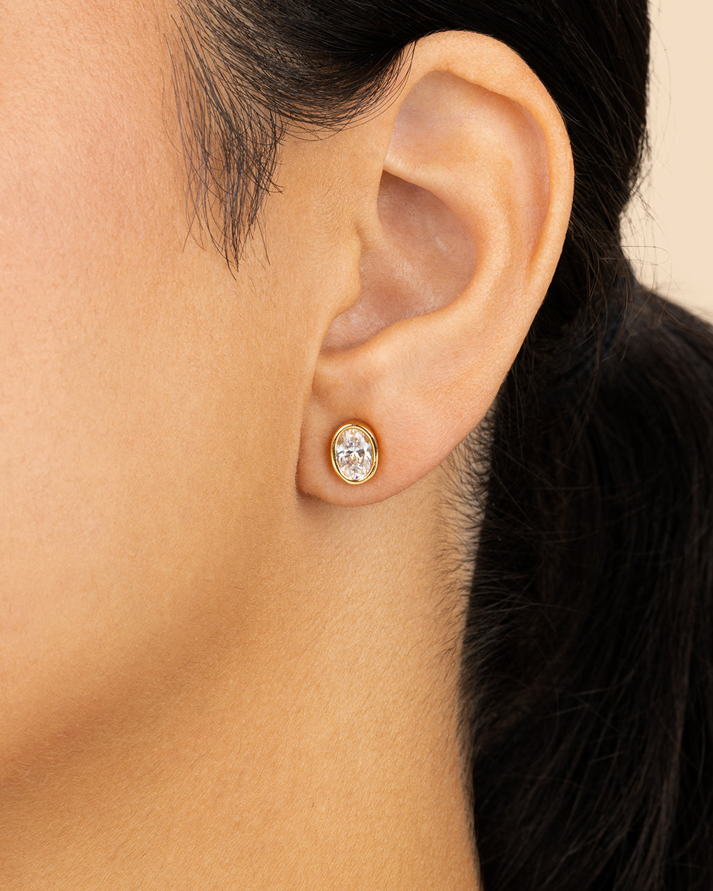 Sterling Silver Oval Cut Bezel Set Stud Earrings
