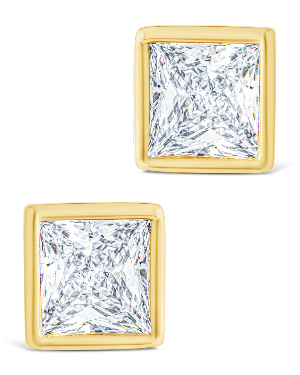 Sterling Silver Princess Cut Bezel Set Stud Earrings