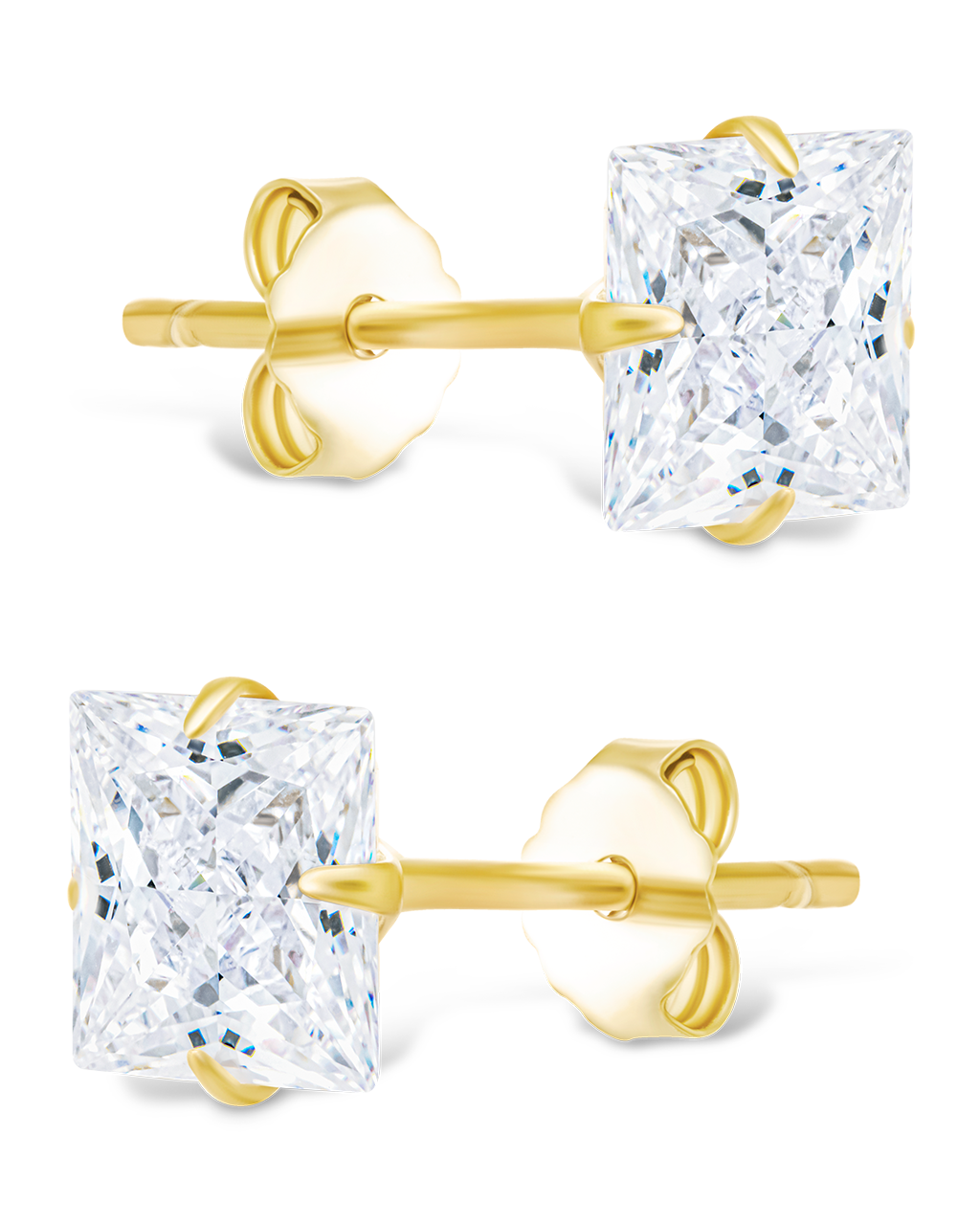 Sterling Silver Princess Cut Prong Set Stud Earrings