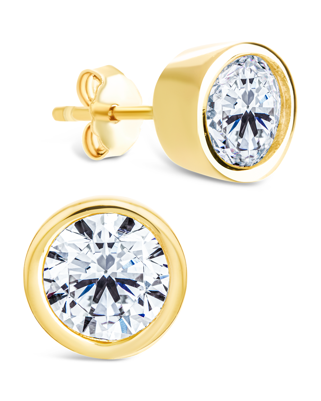 Sterling Silver Round Cut Bezel Set Stud Earrings