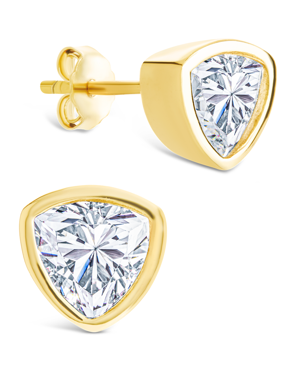 Sterling Silver Trillion Cut Bezel Set Stud Earrings