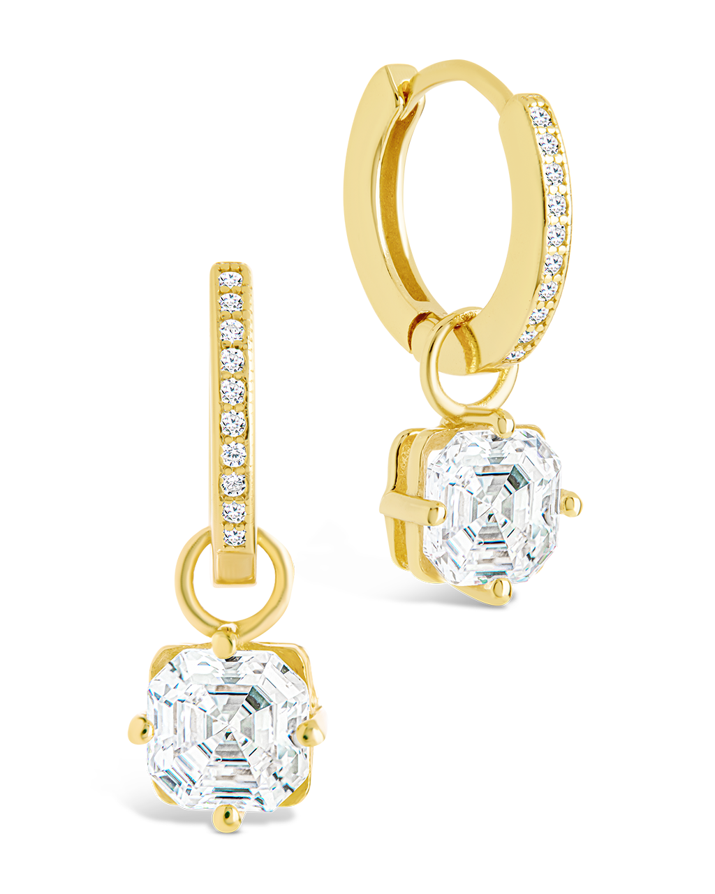 Sterling Silver Augusta Asscher Cut CZ Dangle Micro Hoops