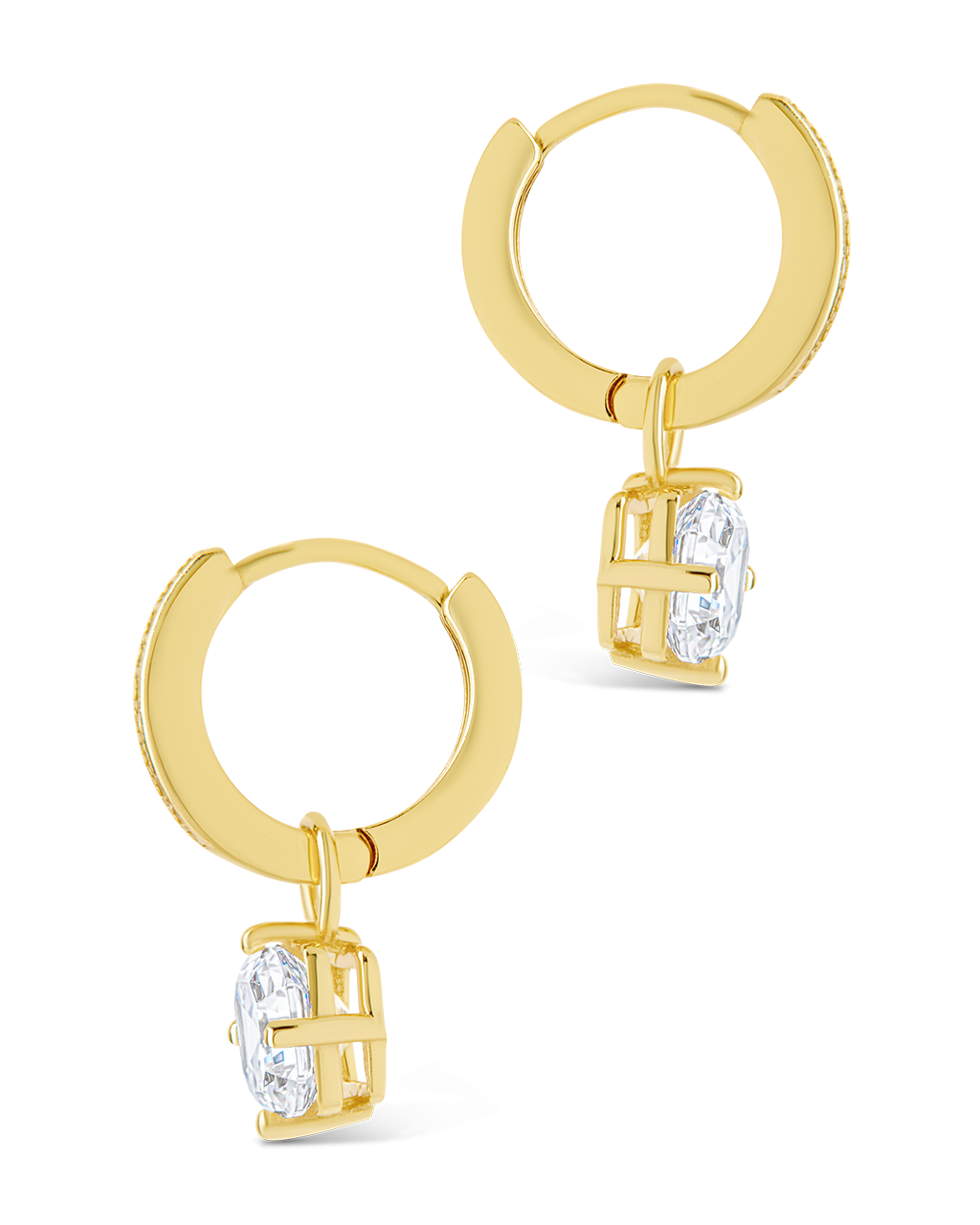Sterling Silver Augusta Asscher Cut CZ Dangle Micro Hoops