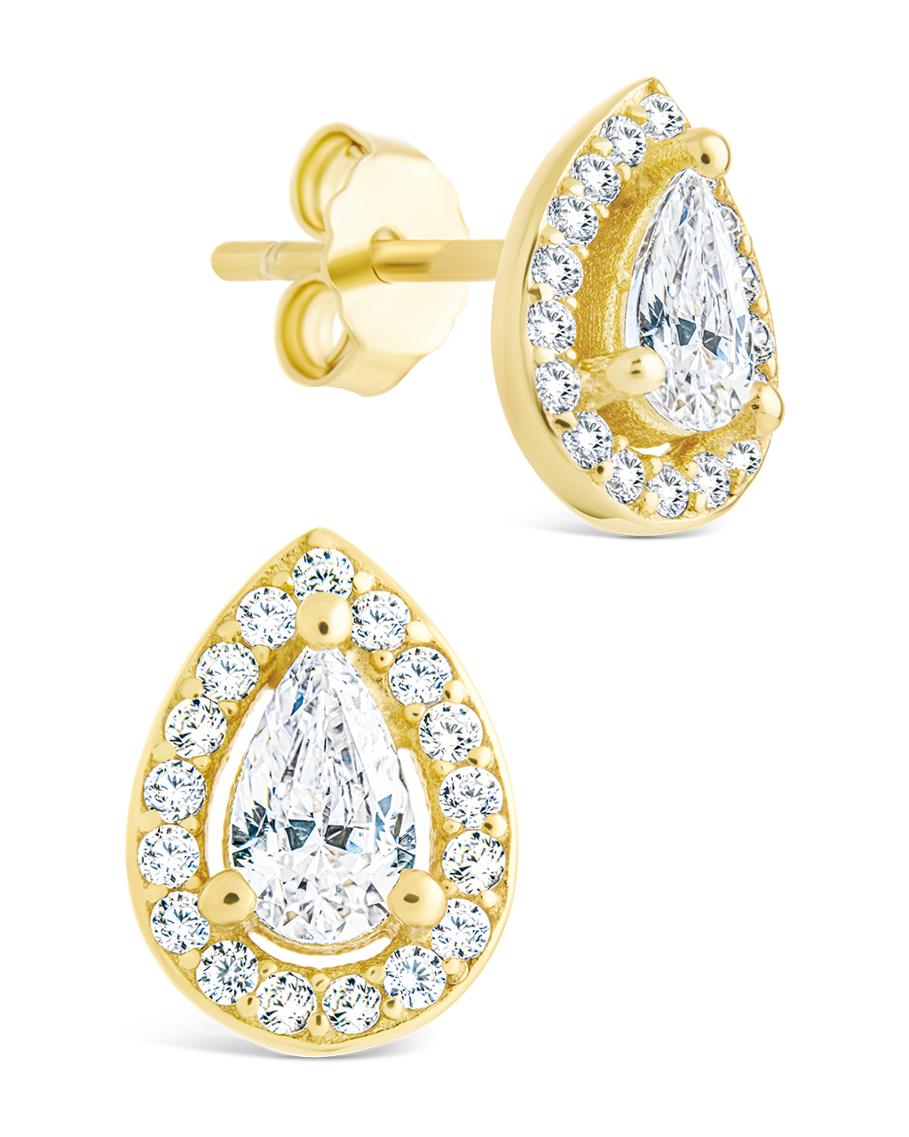 Sterling Silver Pear Cut Brilliant Halo Studs