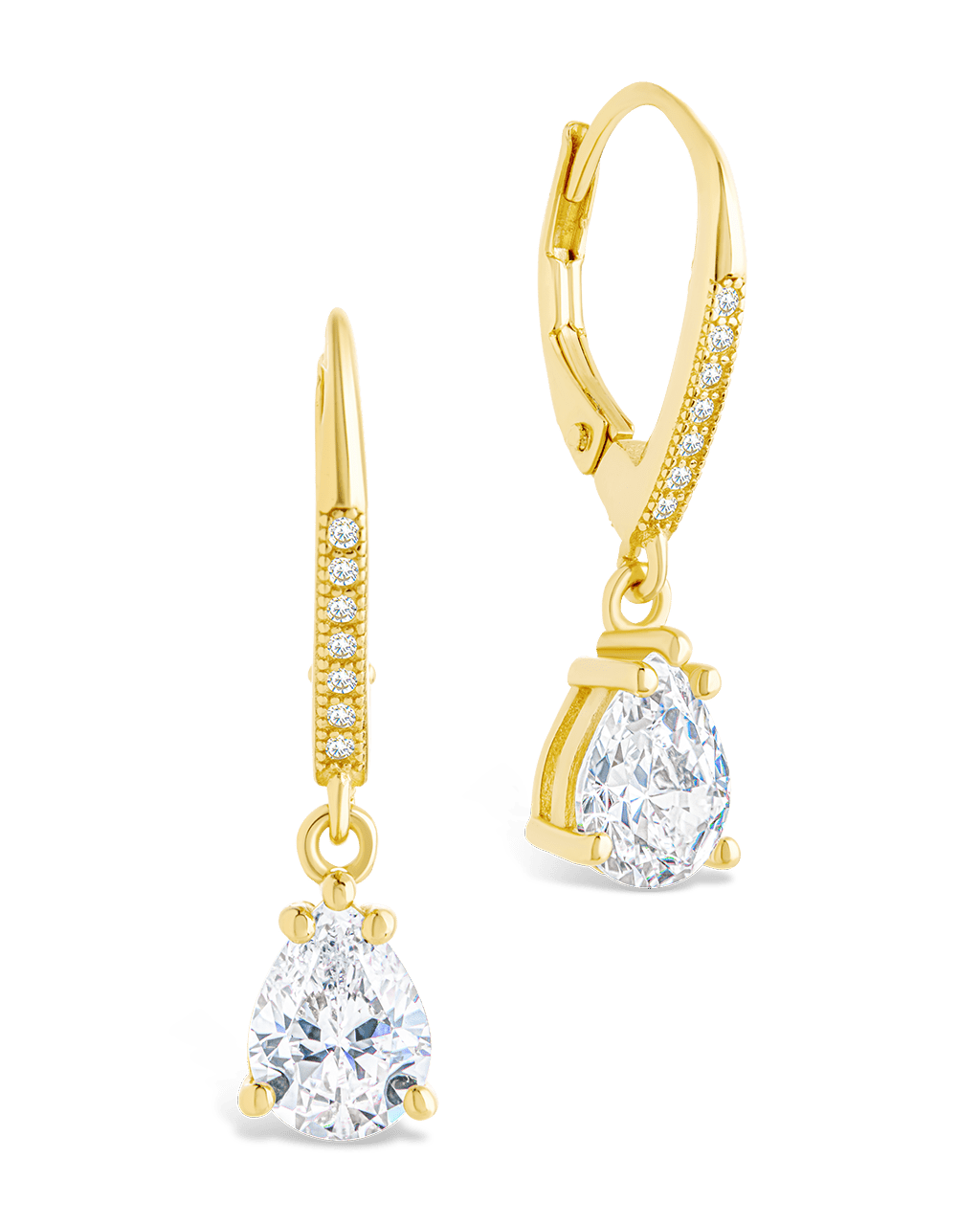 Sterling Silver Angelica Pear Cut CZ French Clip Earrings