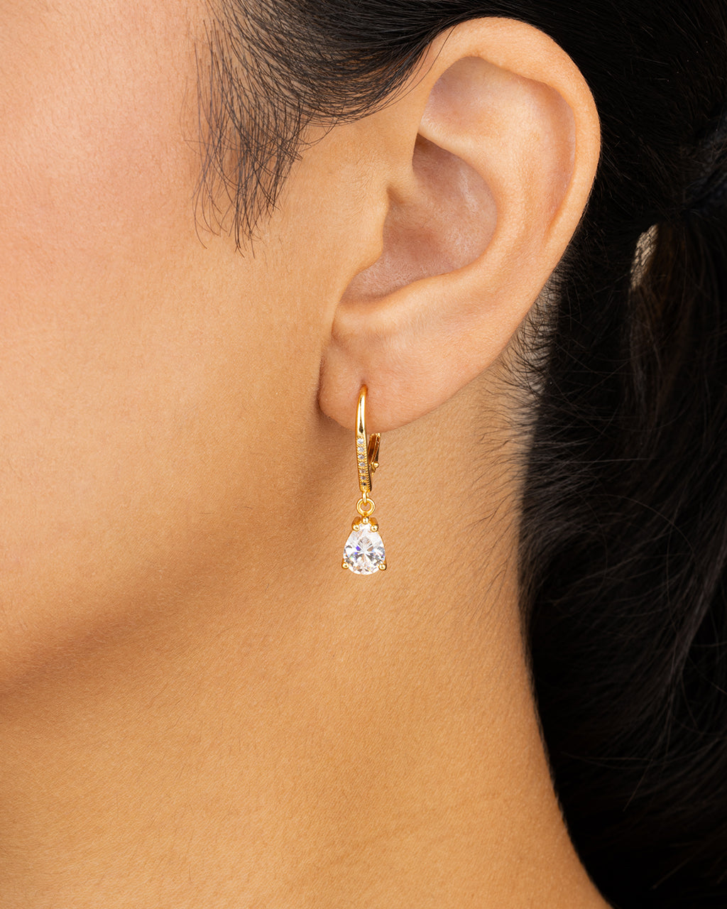 Sterling Silver Angelica Pear Cut CZ French Clip Earrings