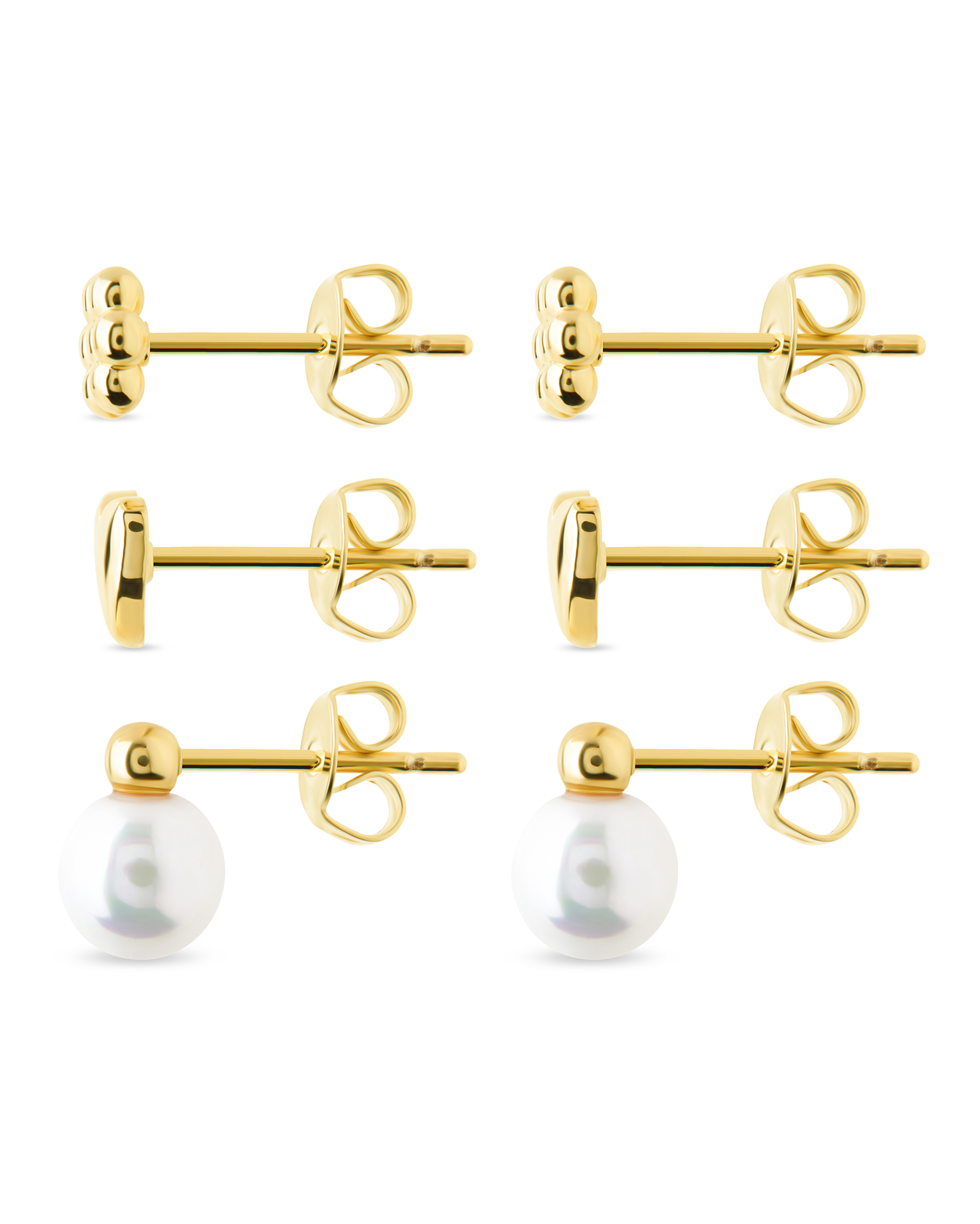 Sterling Silver Irene Pearl, Flower, & Heart Stud Earring Set of 3