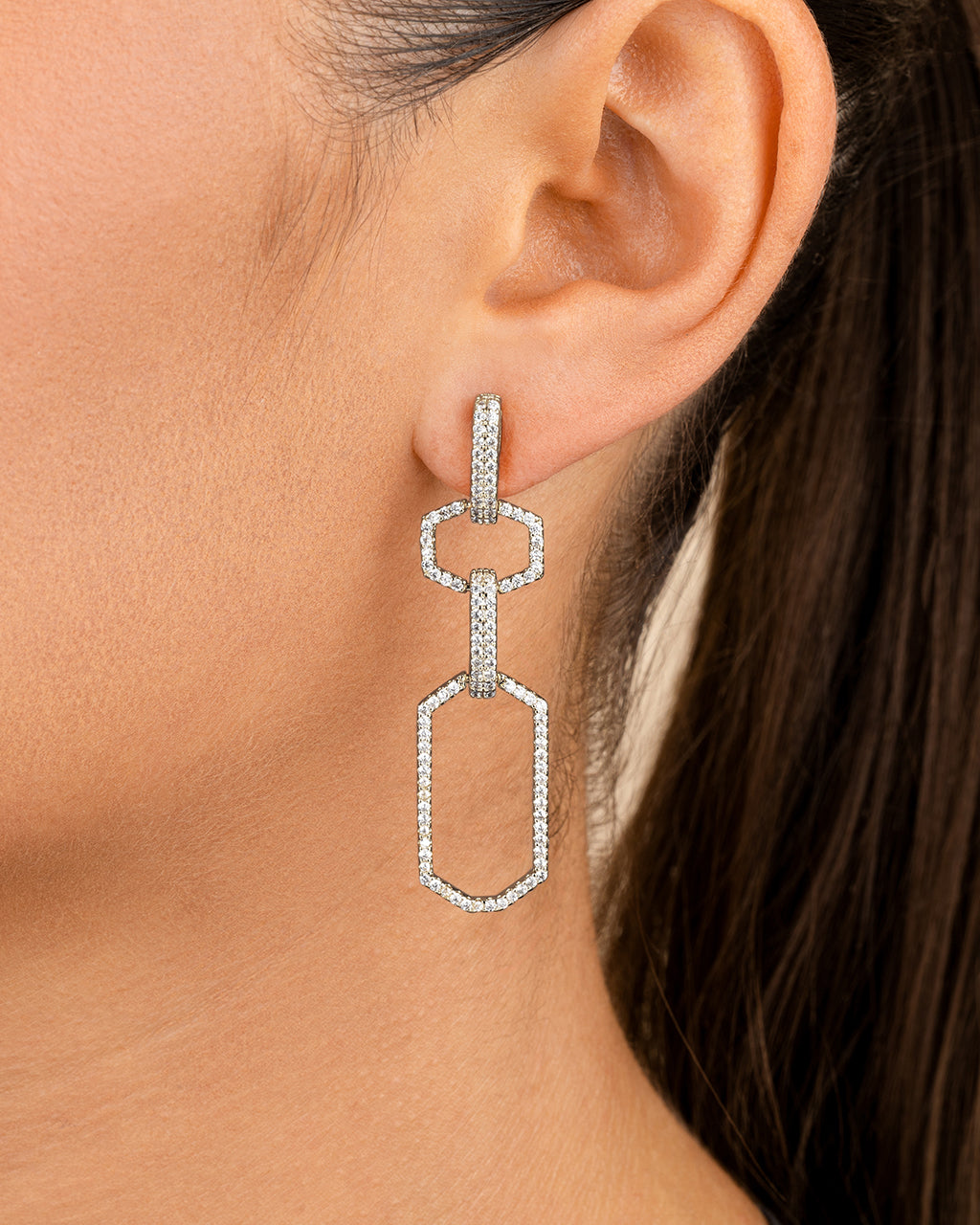 Harlene CZ Chain Link Drop Stud Earrings