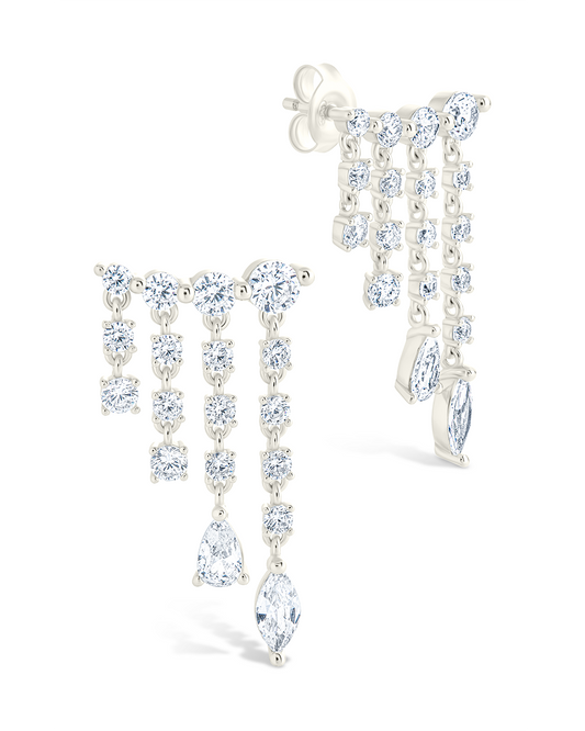 Sterling Silver Adrian CZ Waterfall Statement Studs