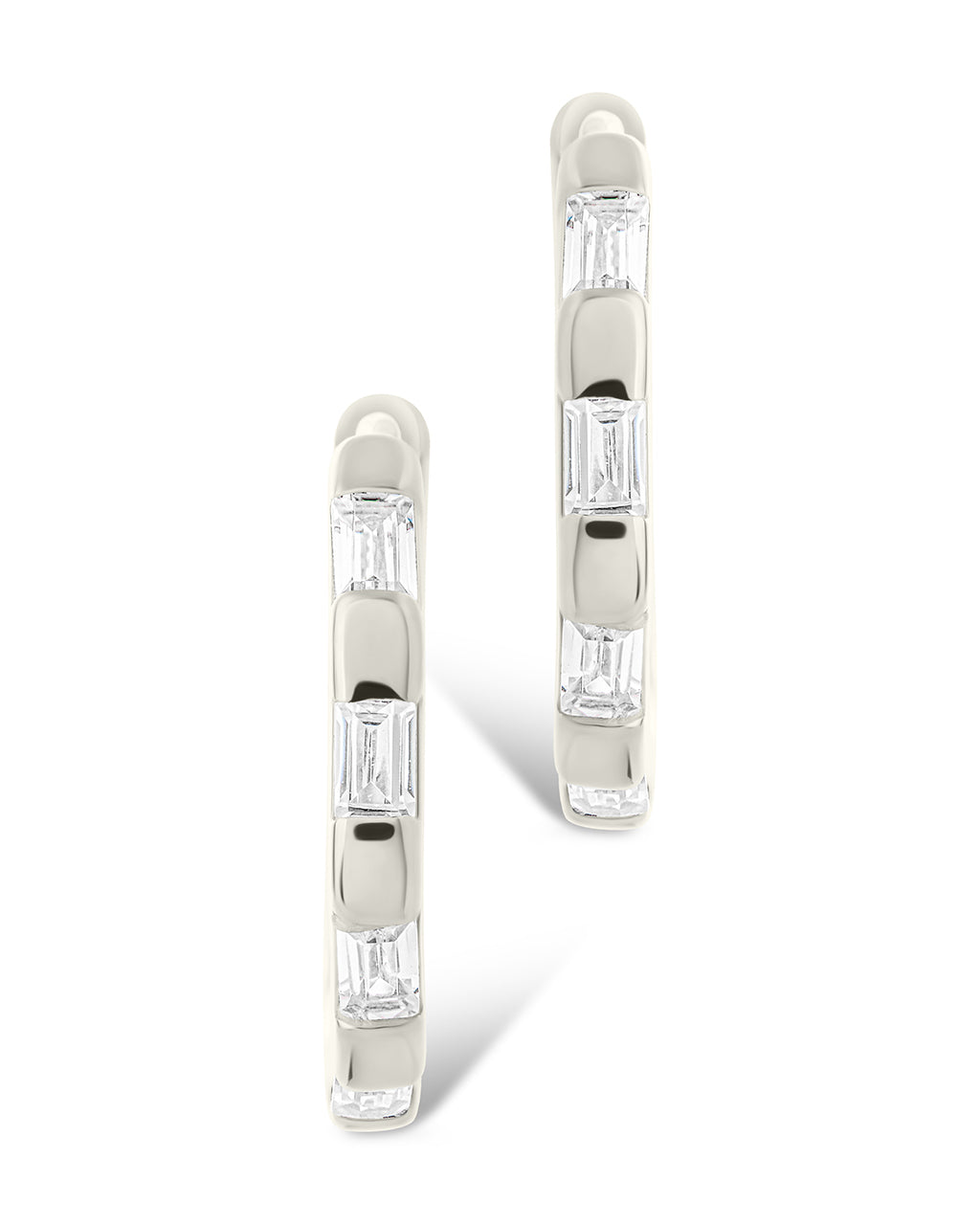 Sterling Silver Henley CZ Baguette Micro Hoop Earrings