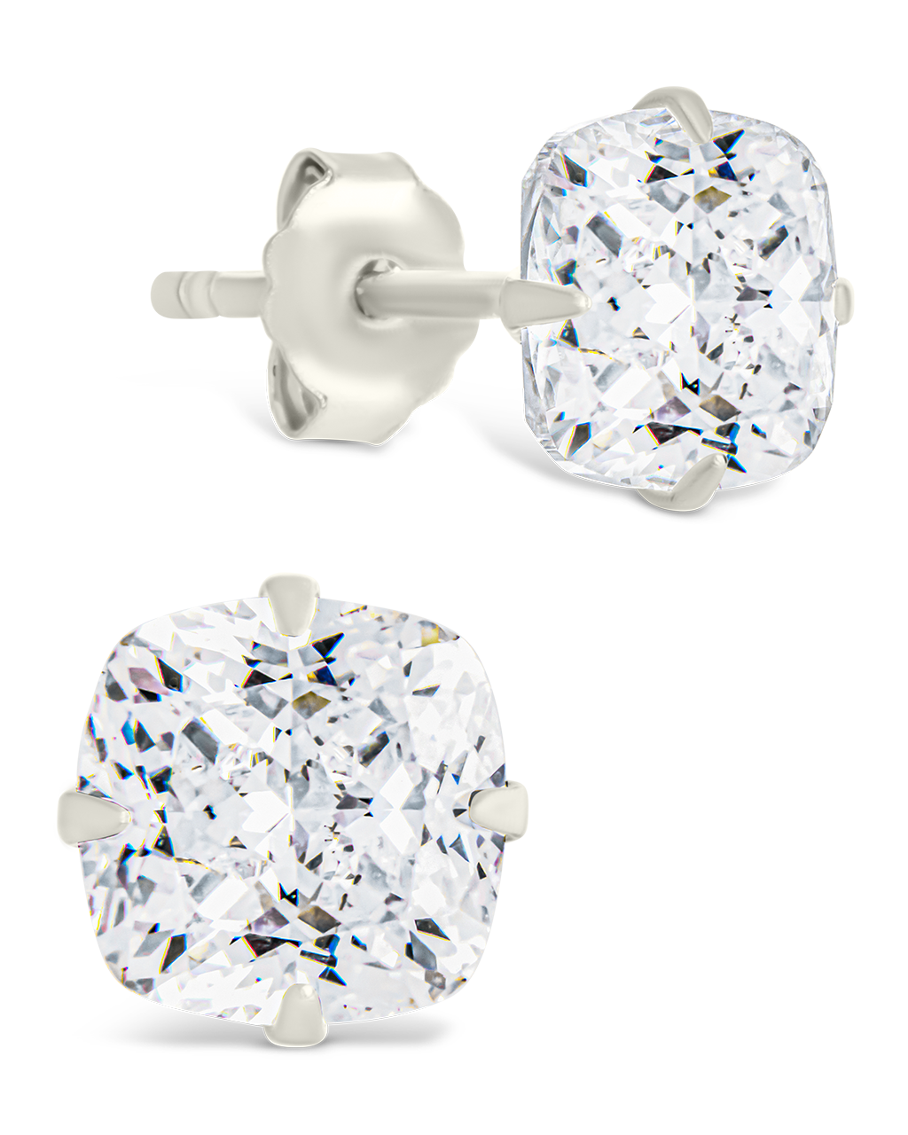 Sterling Silver Cushion Cut Prong Set Stud Earrings