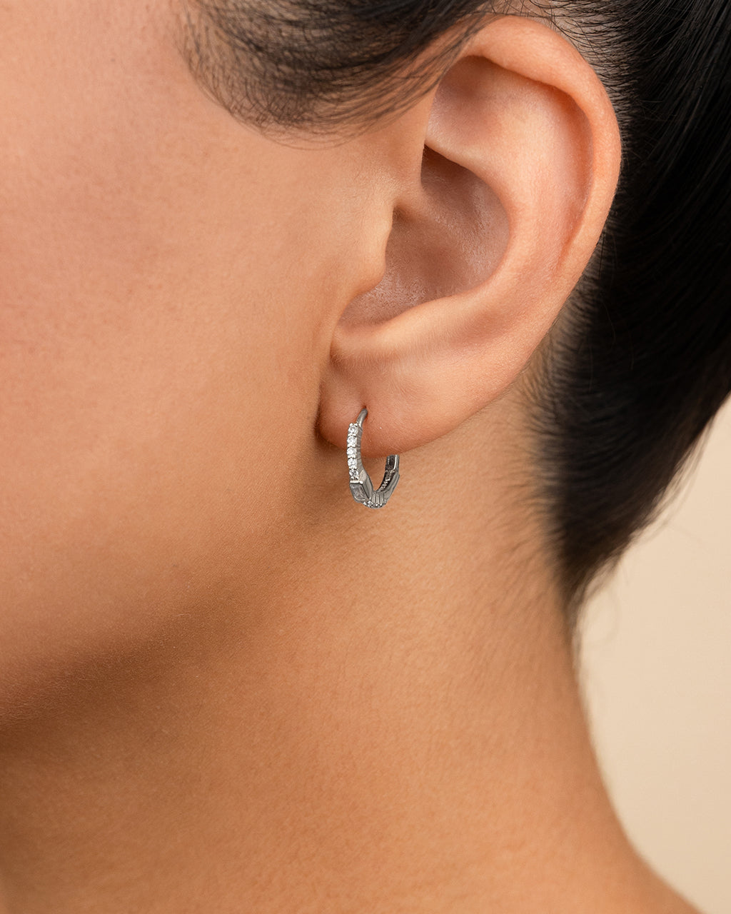 Sterling Silver Emerald Cut Bezel Set Huggie Hoop Earrings