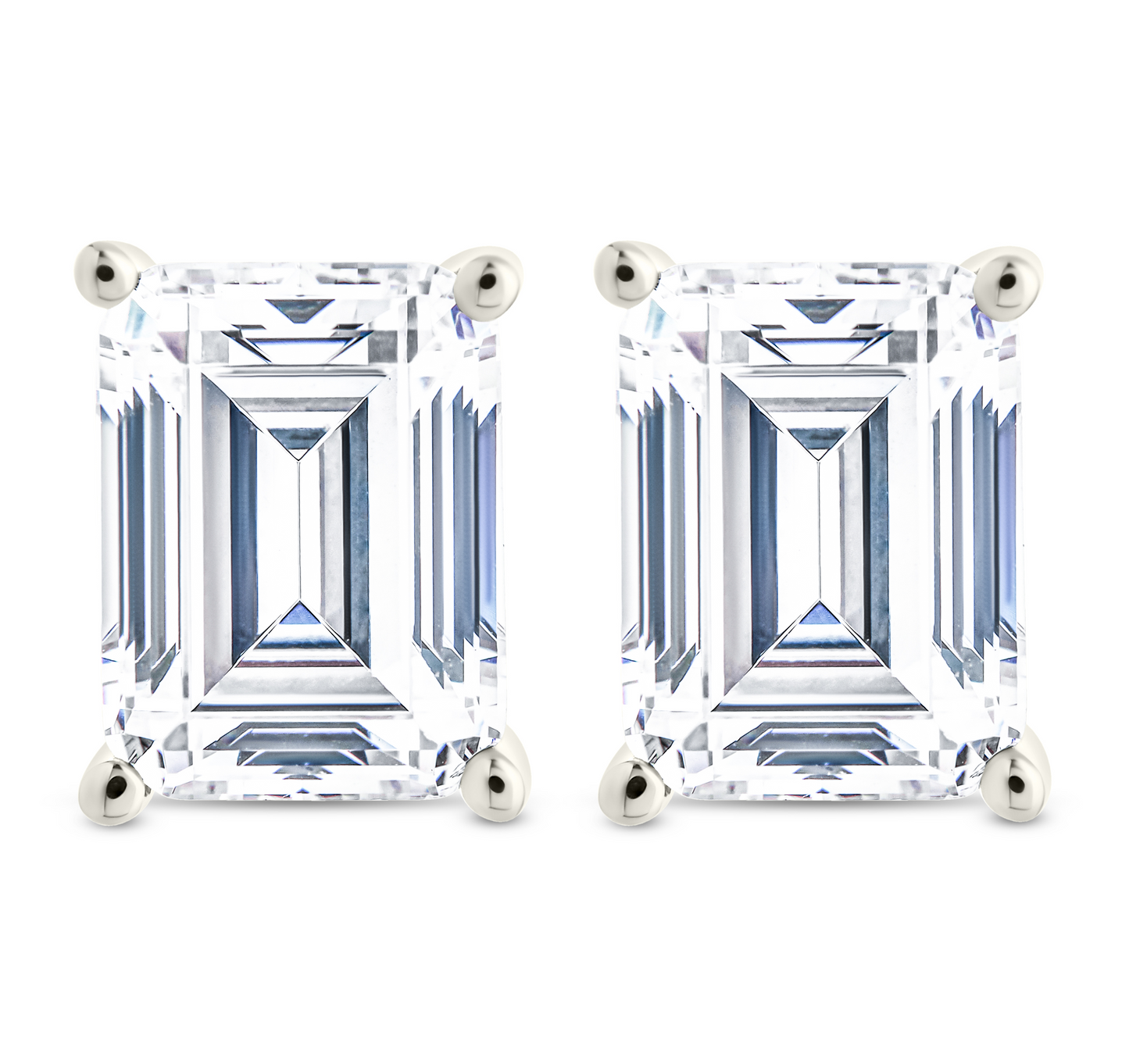 Sterling Silver Emerald Cut Prong Set Stud Earrings