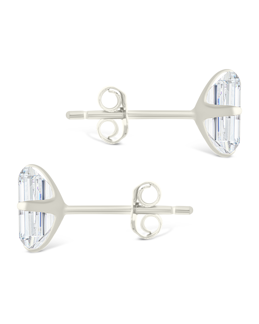 Sterling Silver Emerald Cut Prong Set Stud Earrings