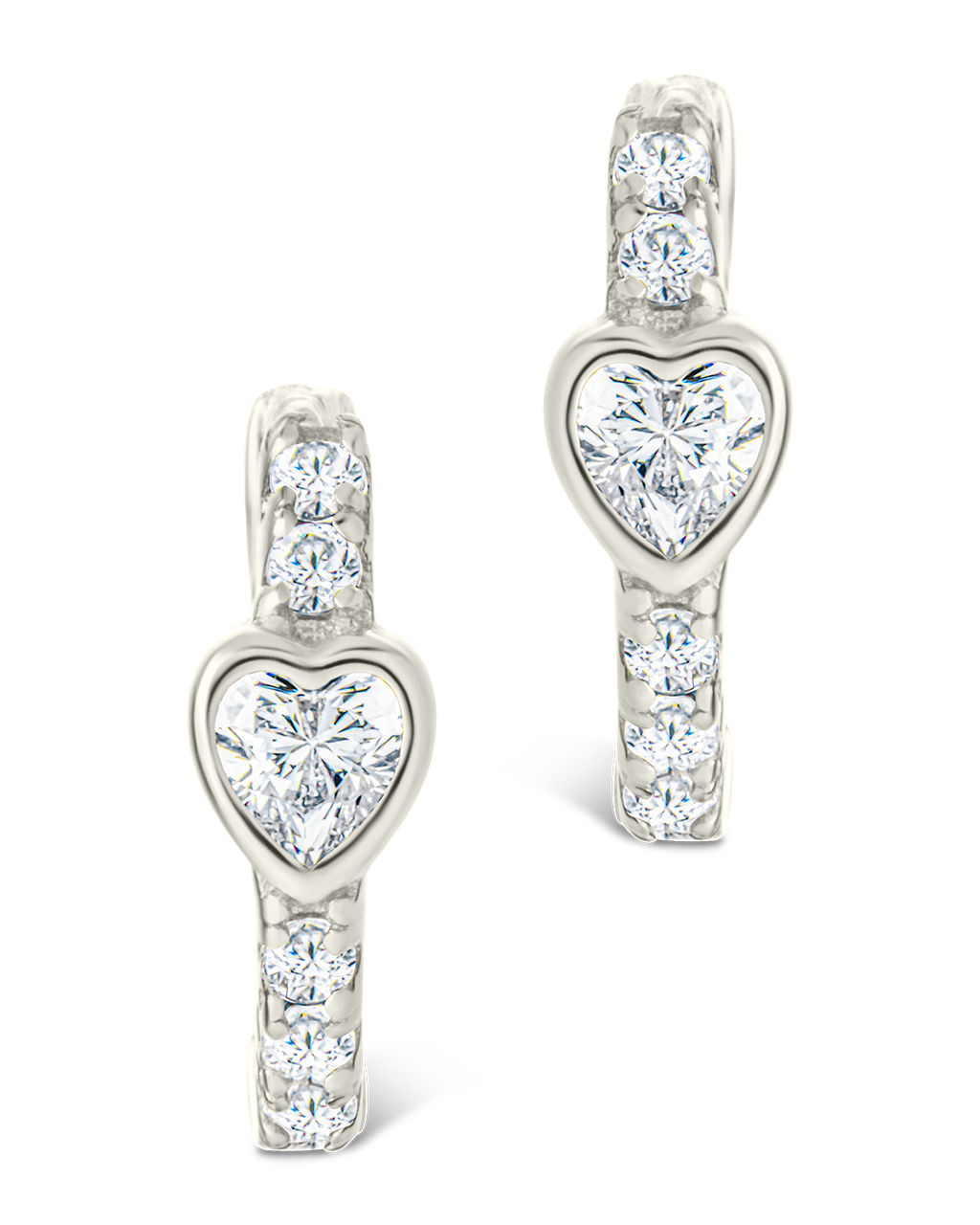 Sterling Silver Heart Cut Bezel Set Huggie Hoop Earrings