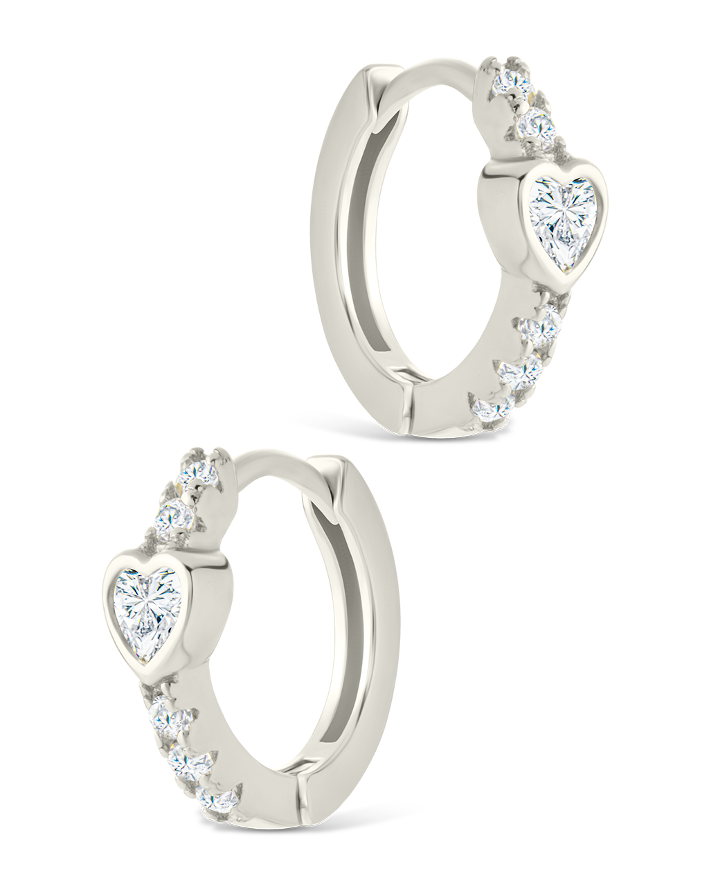 Sterling Silver Heart Cut Bezel Set Huggie Hoop Earrings