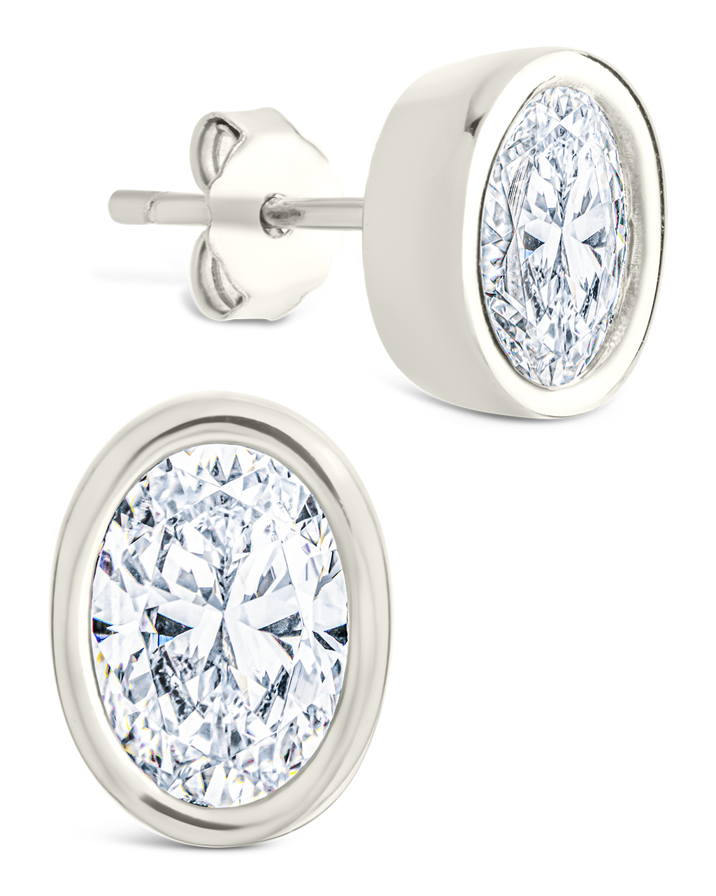 Sterling Silver Oval Cut Bezel Set Stud Earrings