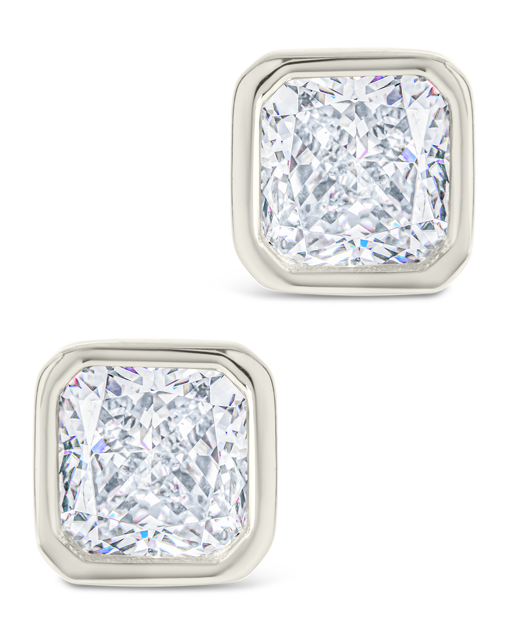 Sterling Silver Radiant Cut Bezel Set Stud Earrings