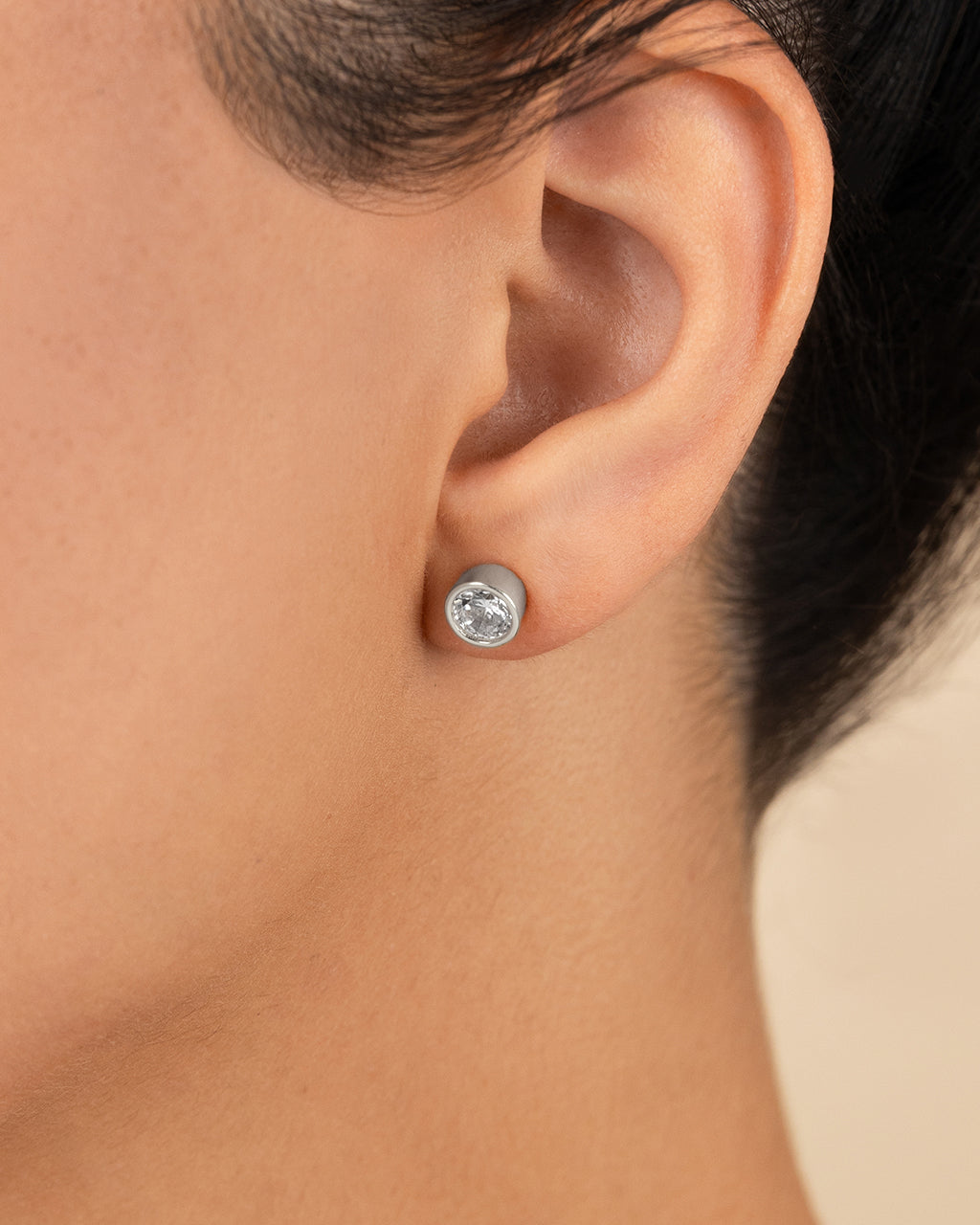 Sterling Silver Round Cut Bezel Set Stud Earrings