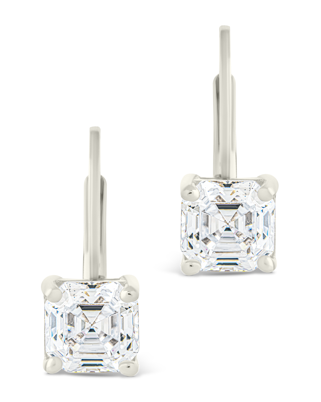 Sterling Silver Princess Cut French Clip Earrings