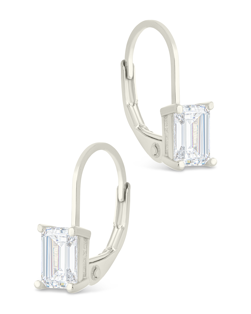 Sterling Silver Emerald Cut French Clip Earrings