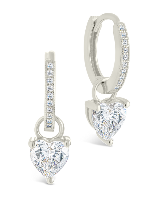 Sterling Silver Eugenia Heart Cut CZ Dangle Micro Hoops