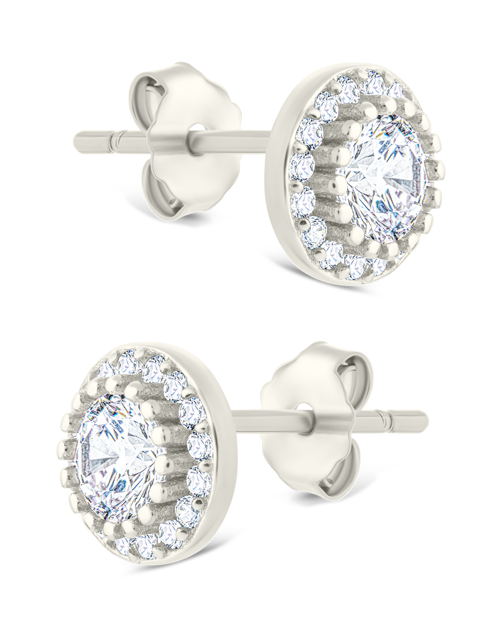 Sterling Silver Round Cut Brilliant Halo Studs