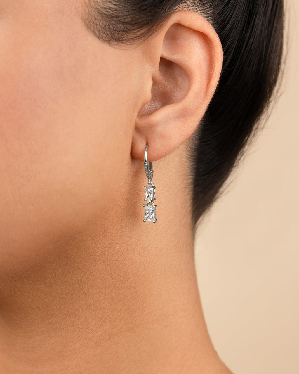 Sterling Silver Eulalia Emerald Cut CZ French Clip Earrings